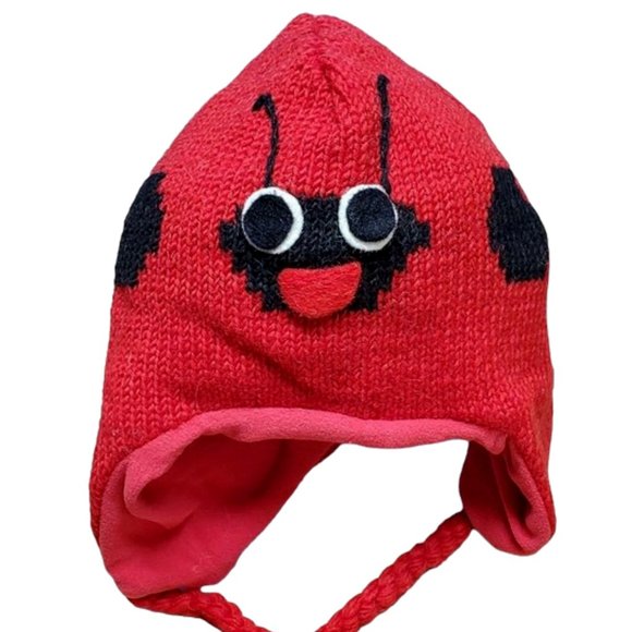 Wool Hat Lady Bug Design One Size Red - Picture 1 of 7